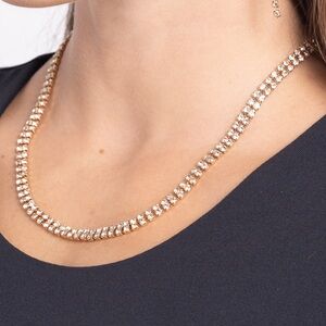 Elegant Gold Double Row Rhinestone Necklace